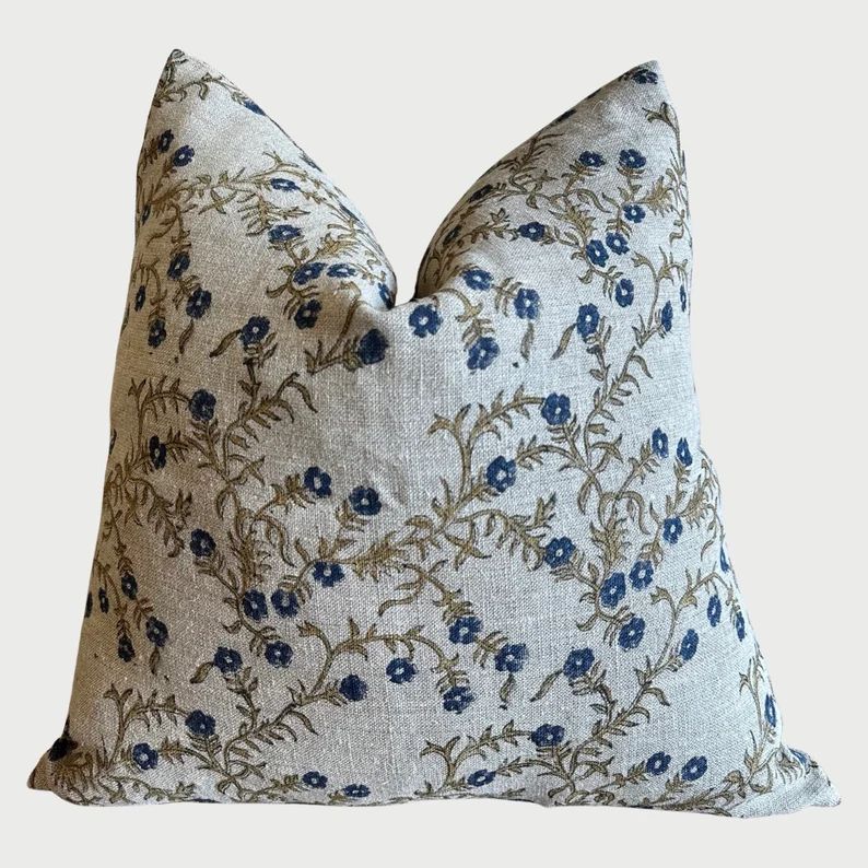 Custom Hand Block-Printed Linen Pillow | Etsy (US)