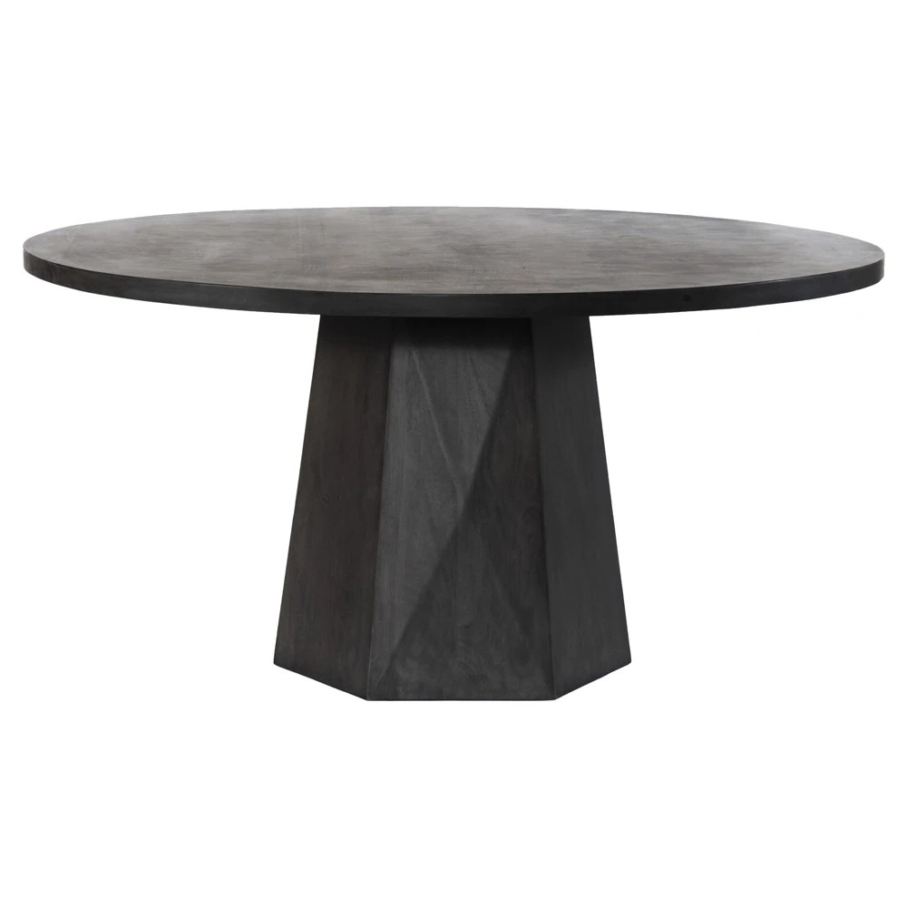 Kesling Modern Classic Coal Mango Wood Round Pedestal Dining Table - 60" | Kathy Kuo Home