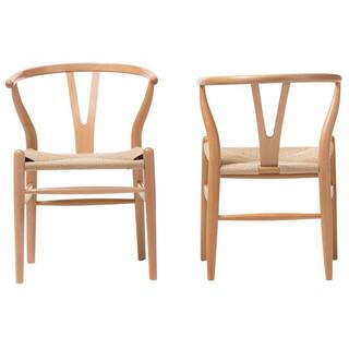 Wishbone Mid-Century Light Brown Finish Wood Chair Set (2-Piece) | The Home Depot