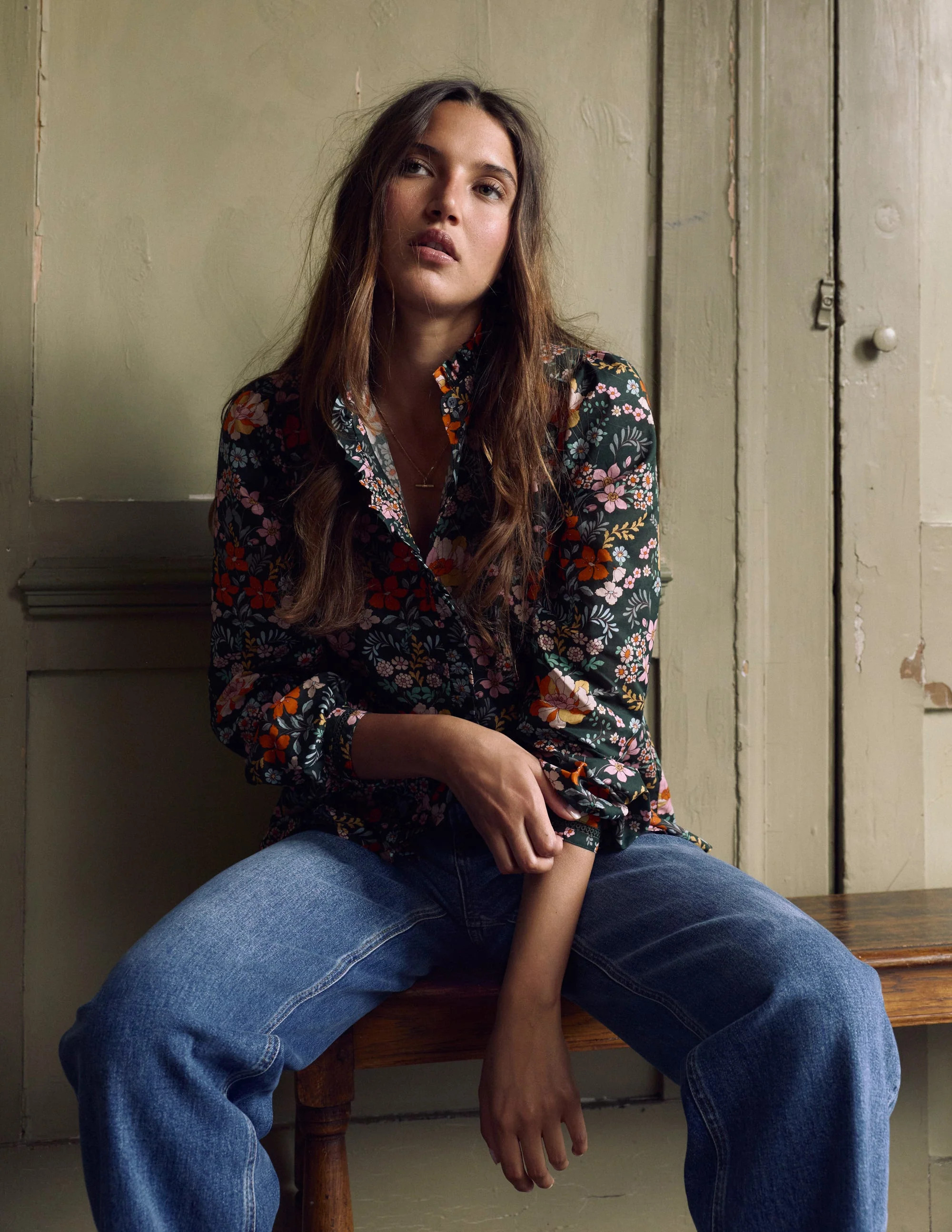 Helena Cotton Top-Green, Flourishing Garden | Boden (US)