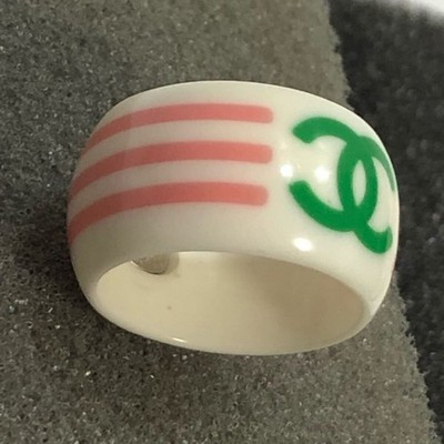 CHANEL Ring Coco Logo 04P White Pink Green Size US 7 53 | eBay US