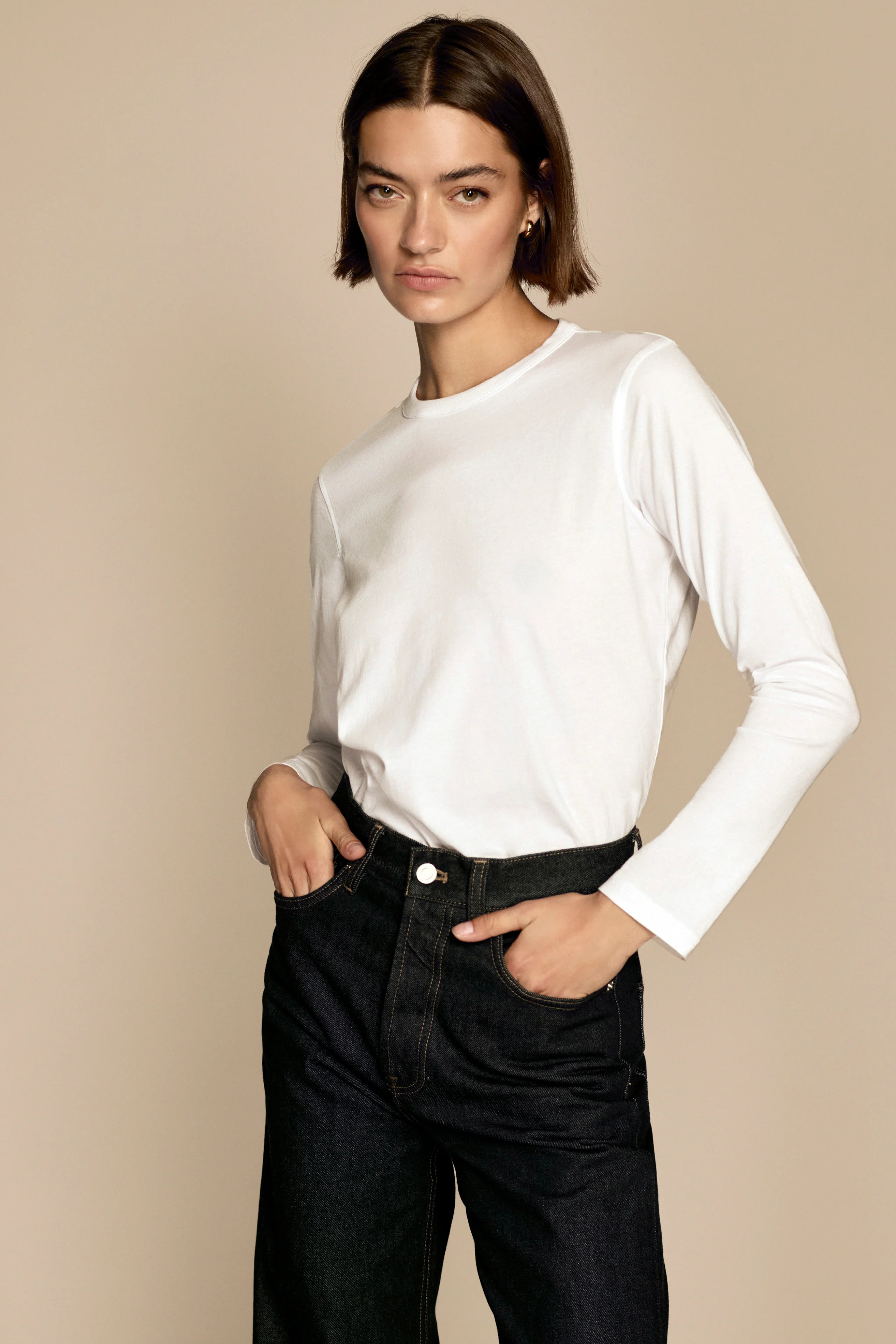 The Long Sleeve Perfect Tee in White | Sold Out NYC