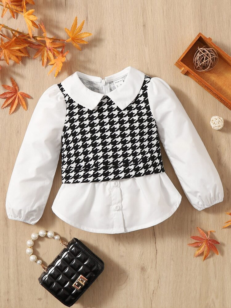 SHEIN Baby Houndstooth Zip Back 2 In 1 Top | SHEIN
