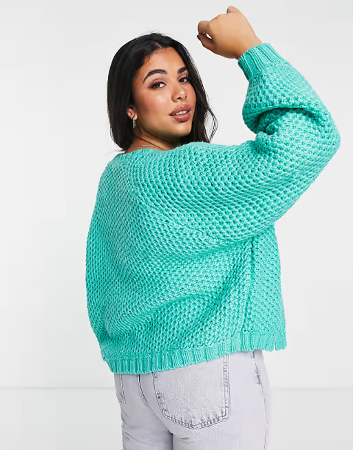 ASOS DESIGN Curve chunky cardigan in waffle stitch in green - part of a set | ASOS | ASOS (Global)