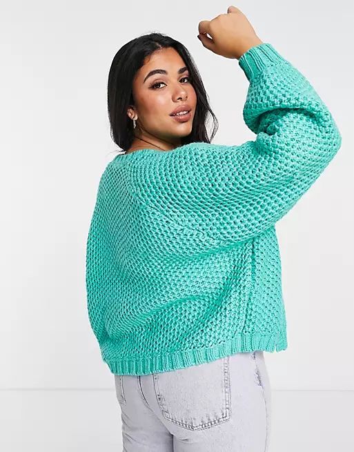ASOS DESIGN Curve chunky cardigan in waffle stitch in green - part of a set | ASOS | ASOS (Global)