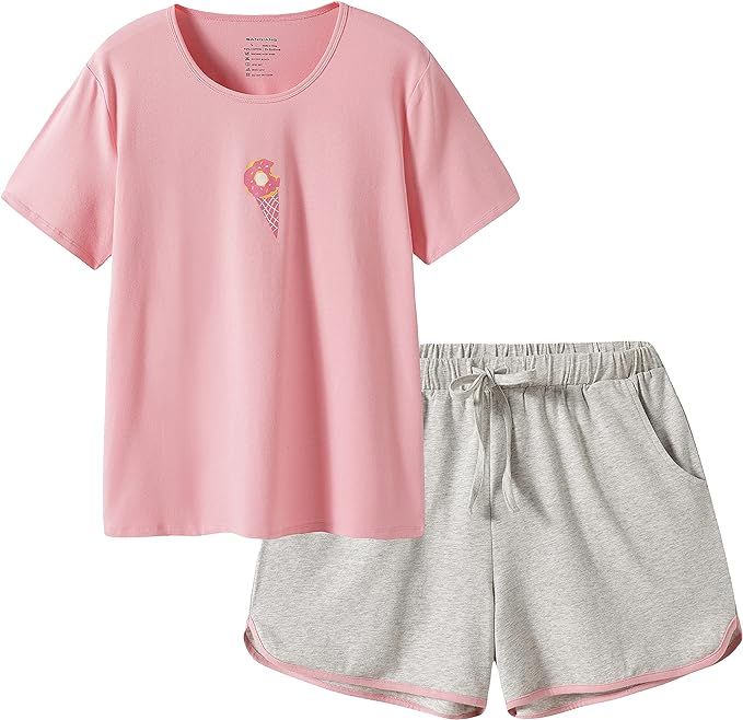 SANQIANG 2 Pcs Women's Sleepwear Lightweight Cotton Spandex Stretchy Short Pajamas Set for Women | Amazon (US)