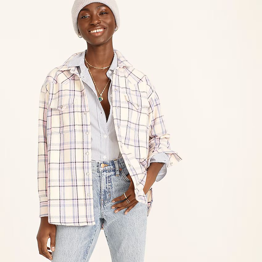 Relaxed-fit flannel shirt in lavender plaid | J.Crew US