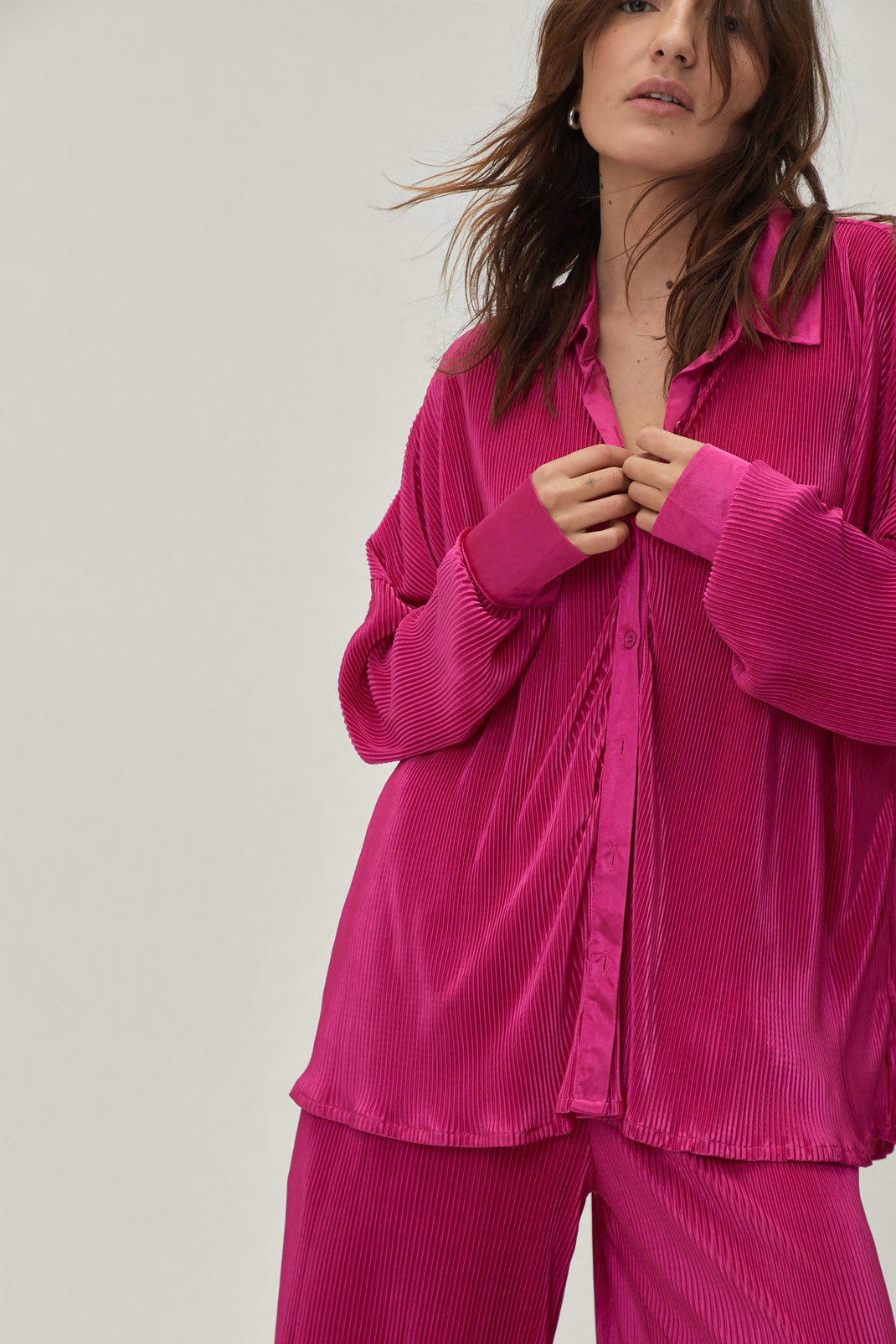 Petite Plisse Oversized Button Down Shirt | Nasty Gal (US)