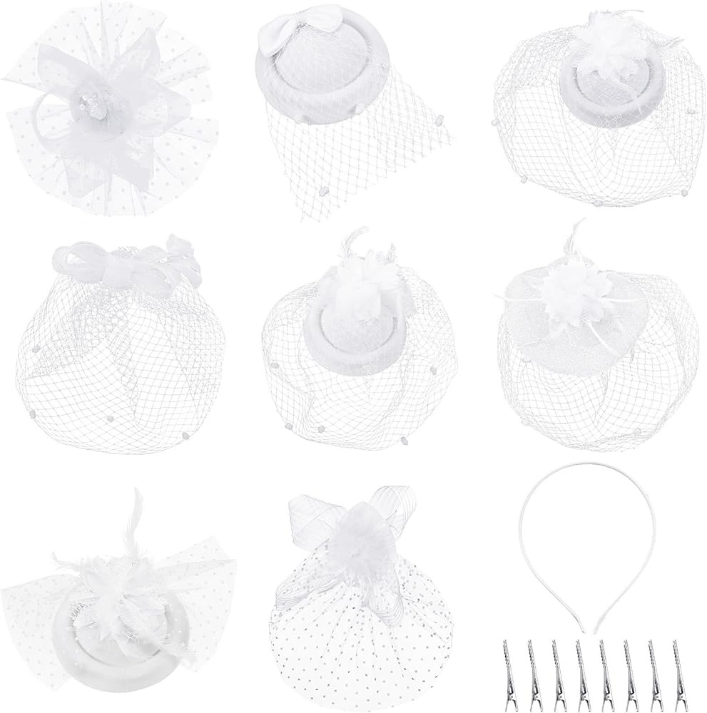 Geyoga 8 Pcs Fascinators Funeral Hats Pillbox Hat with Veil Feather Headband for Women Tea Party ... | Amazon (US)