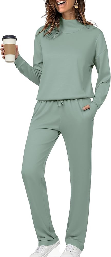 Totatuit Womens Lounge Sets Two Piece Tracksuits Casual Sweatsuits Mock Neck Tops with Thumb Hole... | Amazon (US)