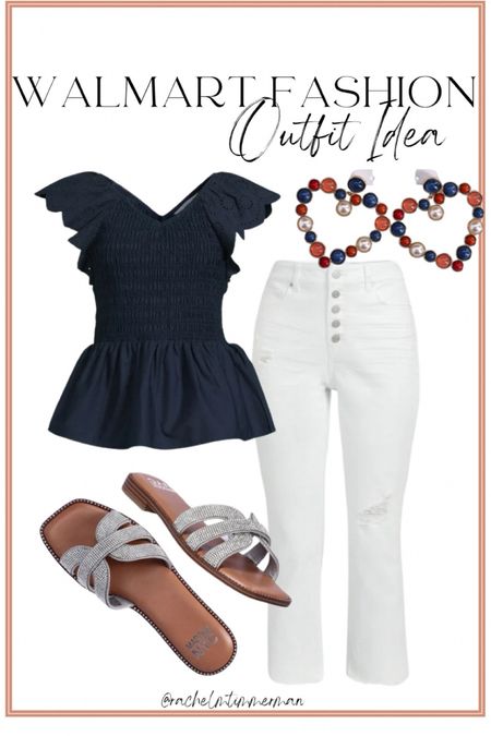 Here’s a styling idea for this new Walmart eyelet smocked peplum top. SO cute! Only $14 and comes in three colors. I love it styled with white jeans. 

Walmart Fashion. Walmart Finds. LTK under 50. Eyelet. 