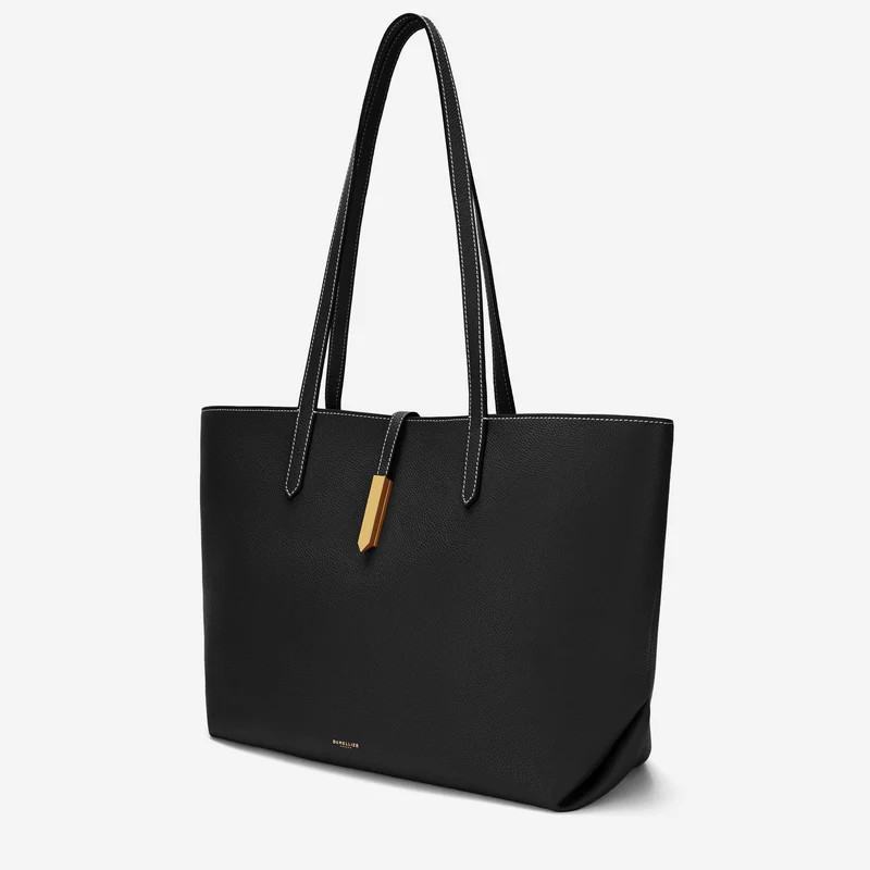 The Tokyo Tote | Black Small Grain Ecru Stitching | DeMellier | DeMellier