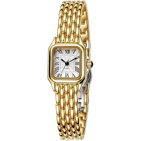 CHEETAH Gold Watches for Women with Small Vintage Bracelet, Rectangular Case Roman Dial | Amazon (US)