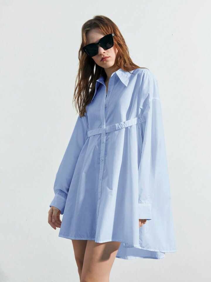 SHEIN Maija Women's Solid Color Drop Shoulder Long Sleeve High-Low Hem Shirt | SHEIN