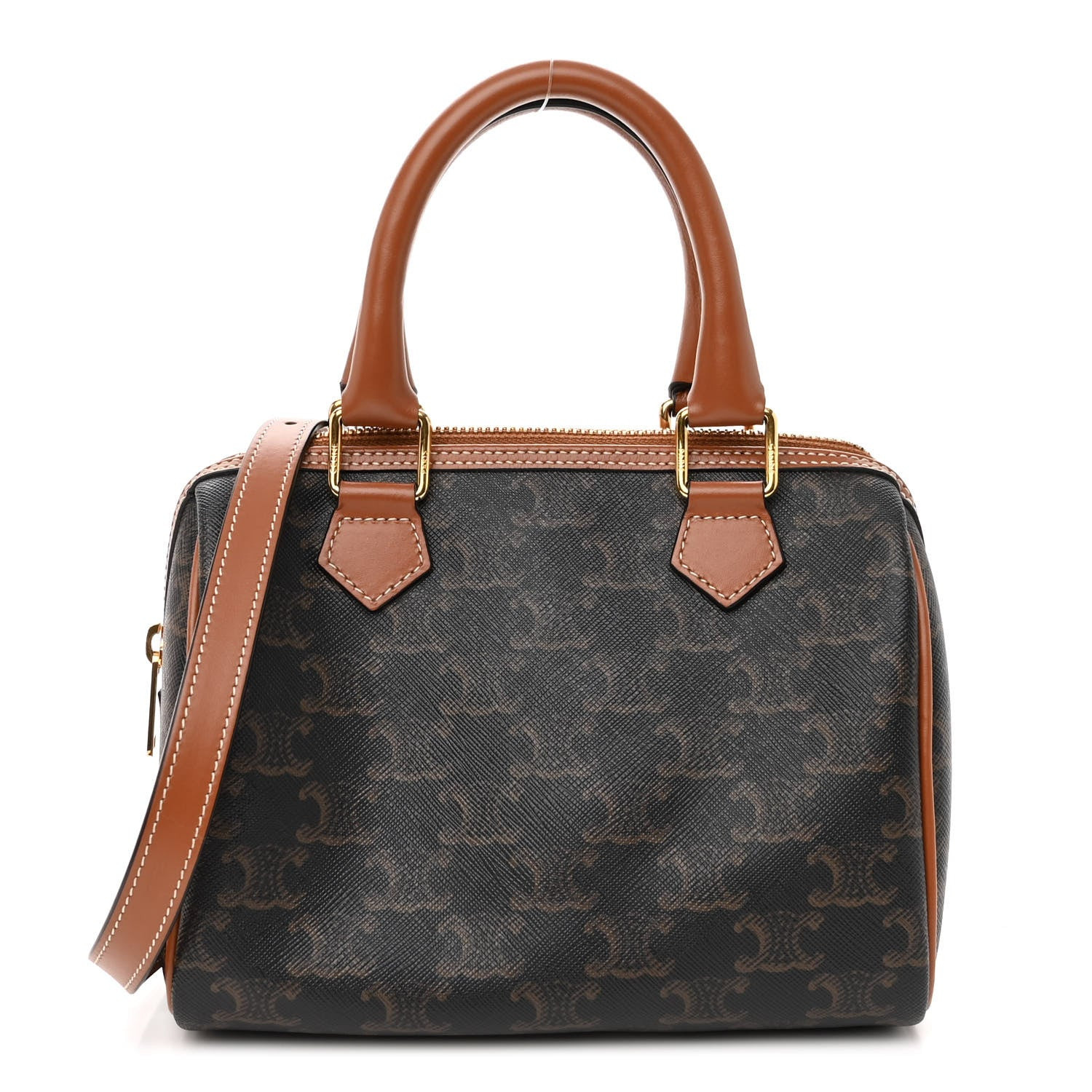 Triomphe Canvas Calfskin Small Boston Bag Tan | FASHIONPHILE (US)