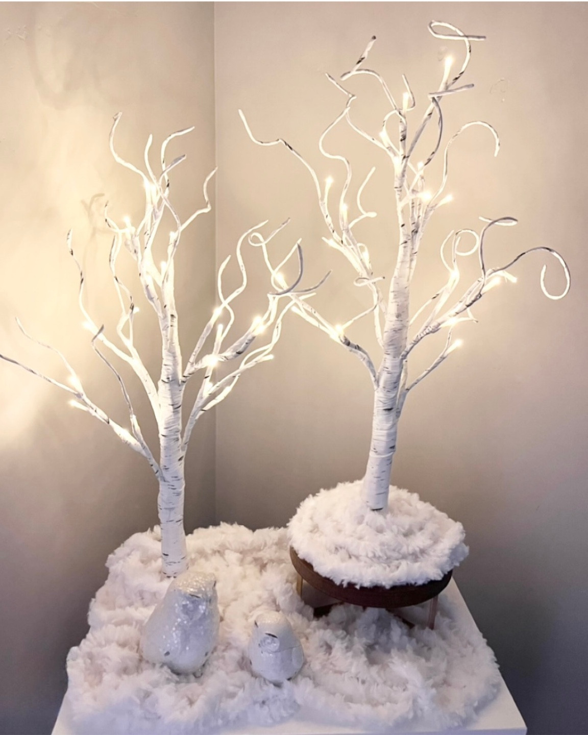These 2 foot Birch trees with warm white lights, come in a pair! Would look super cute with a snow cottage. 
I also linked a set of 4 ft Birch trees with great reviews!
🤍
White Birch trees, White snow cottage trees, 2 ft white pre-lit trees, 4ft Birch trees, 4ft pre-lit trees