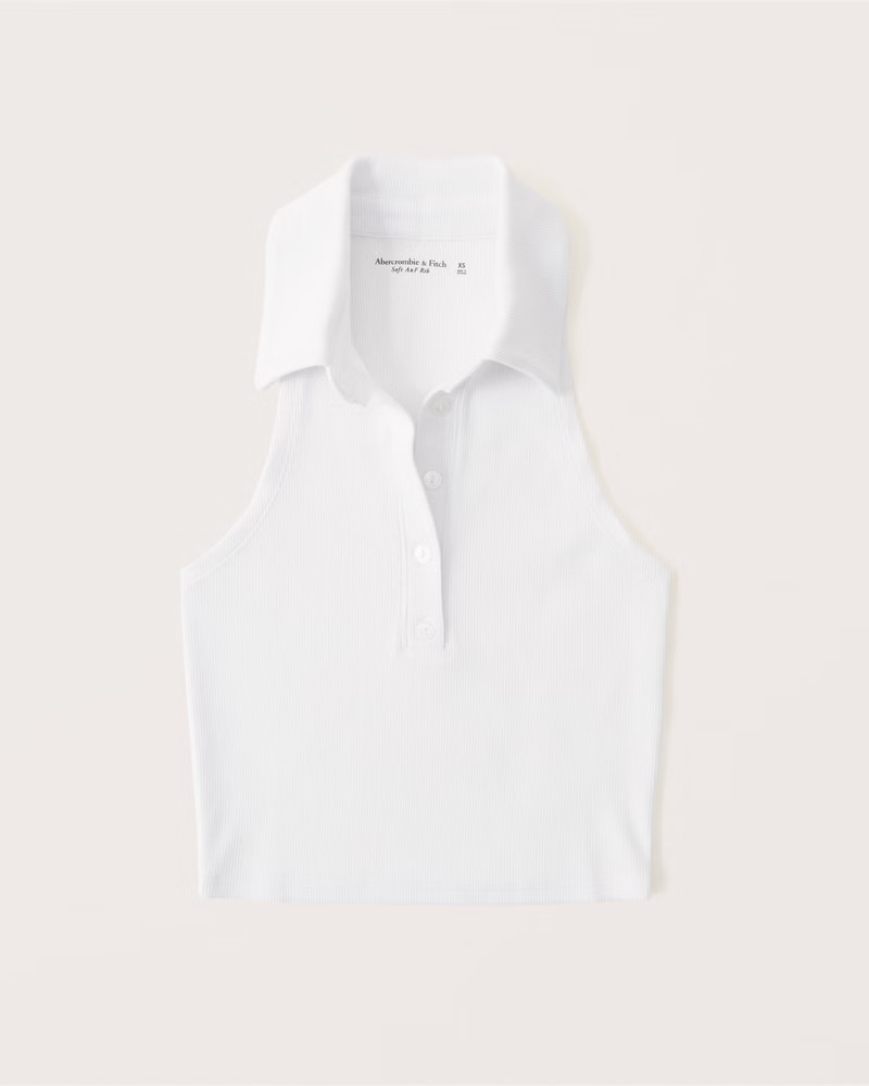 Abercrombie & Fitch Women's Ribbed Polo Tank in White - Size XXS | Abercrombie & Fitch (US)