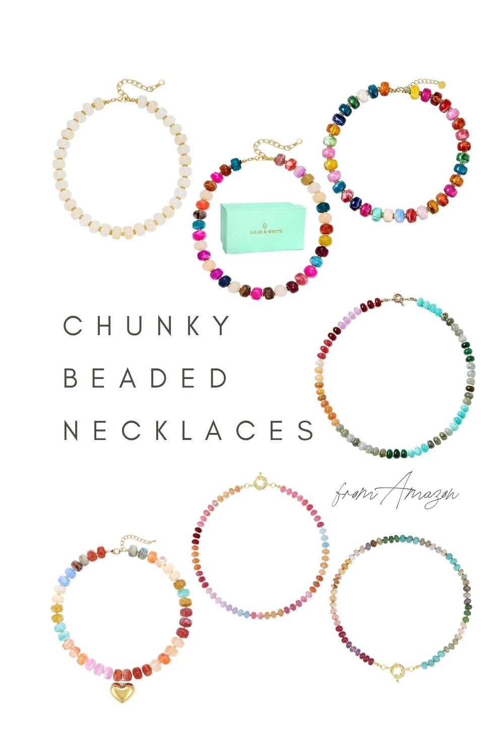 Okay these chunky beaded necklaces are everywhere right now and I'm completely on board. There's something about a stack of big colorful beads that just makes a plain outfit feel finished, without any extra effort on your part.
I rounded up a bunch of options here, from the rainbow multicolor ones to softer neutral tones like cream and stone. Some have little gold heart charms, some have a clasp detail in the front, and a few come in that cute mint gift box if you're thinking ahead for a birthday or just want it to feel a little special when it arrives.
These look great with a white tee, a linen button-down, even a swimsuit at the beach. Throw one on and you're done.

#LTKSeasonal #LTKmomlife #LTKgrwm