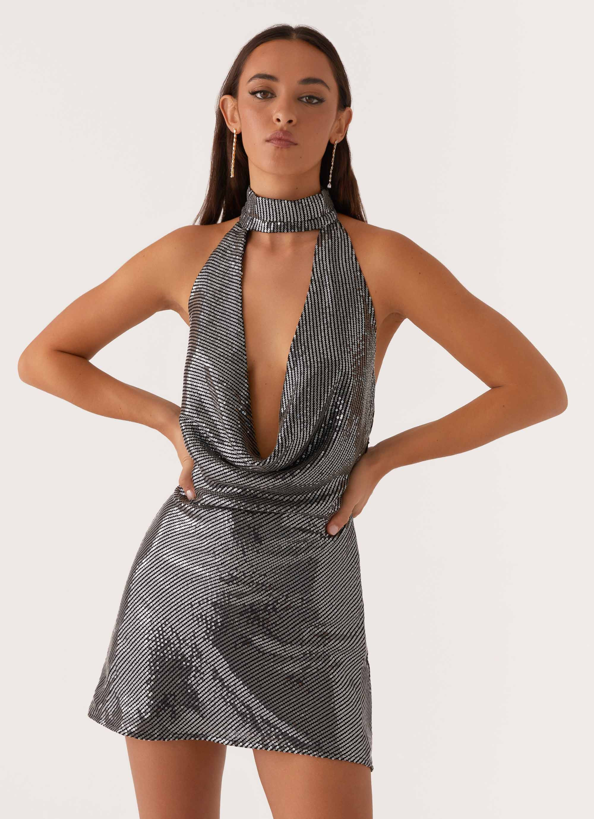 Nora Sequin Cowl Neck Mini Dress - Black | Peppermayo (Global)