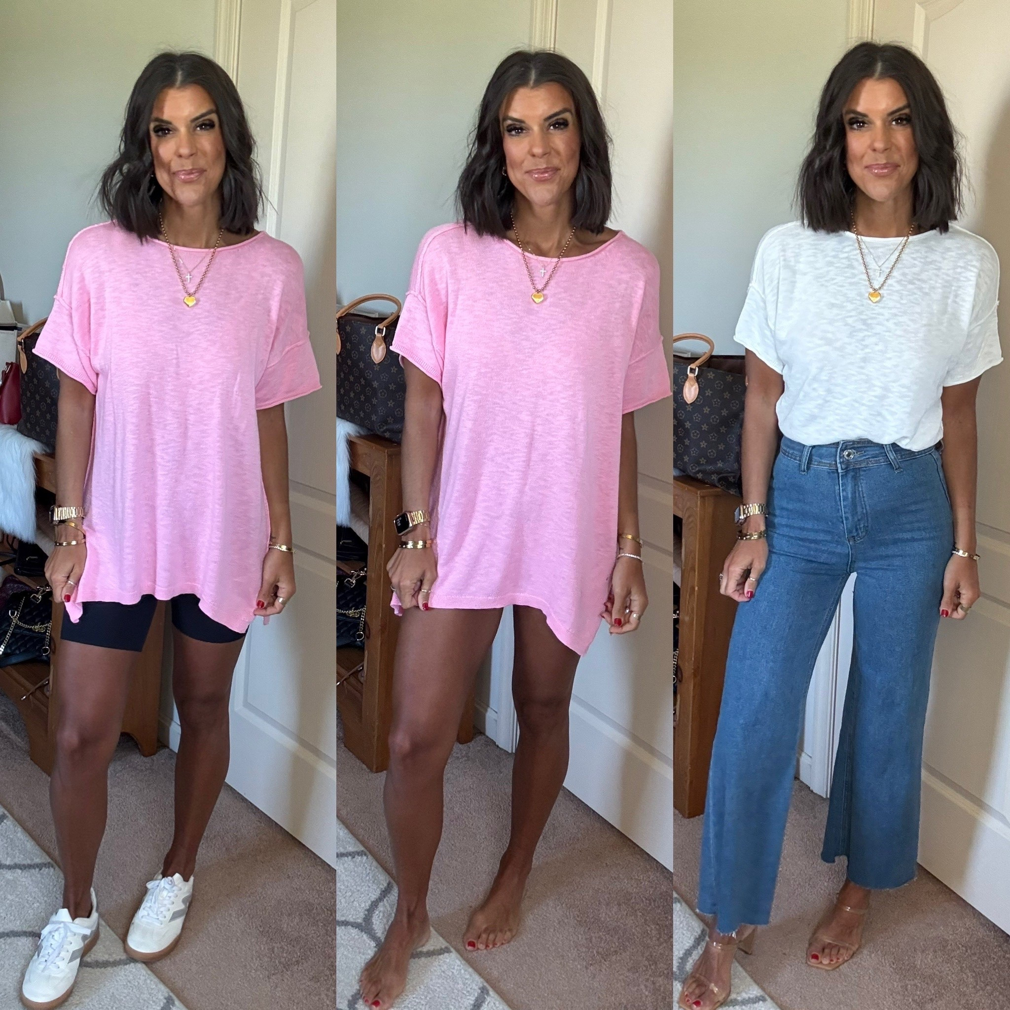 The perfect oversized sweater tee! I’m in size small. Size xs in biker shorts, size small in jeans

#LTKSeasonal #LTKFindsUnder100