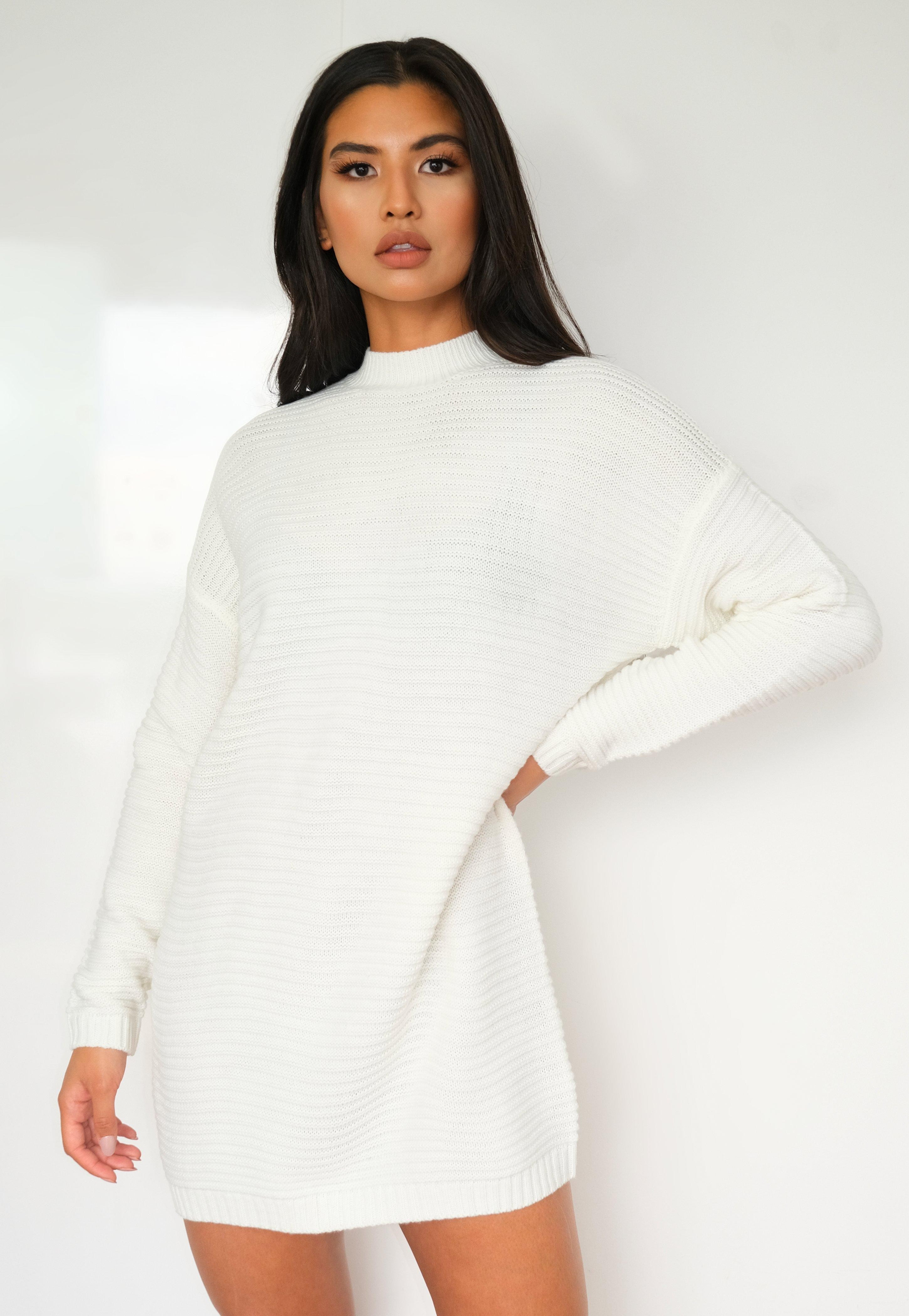Tall White Rib Knit High Neck Sweater Dress | Missguided (US & CA)