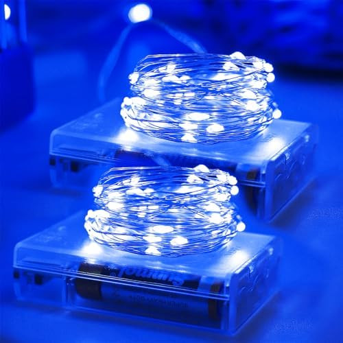 Christmas Decorations Blue Fairy String Lights, Battery Operated with Timer, 2 Pack Total 33FT 10... | Amazon (US)