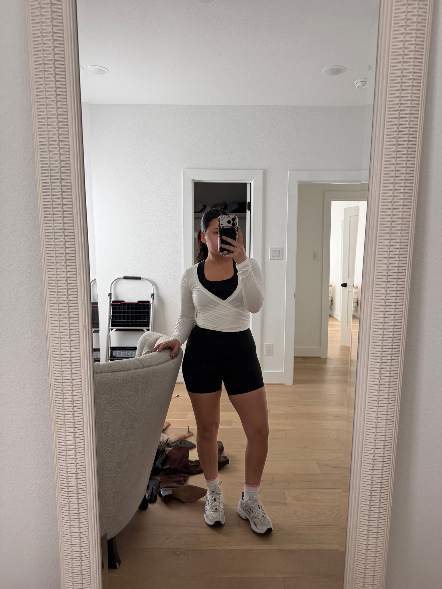 Sports bra: small
Biker shorts: small
Wrap: small
Pilates grip socks 
Sneakers: 4.5 men 

#LTKActive #LTKSpringSale #LTKootd