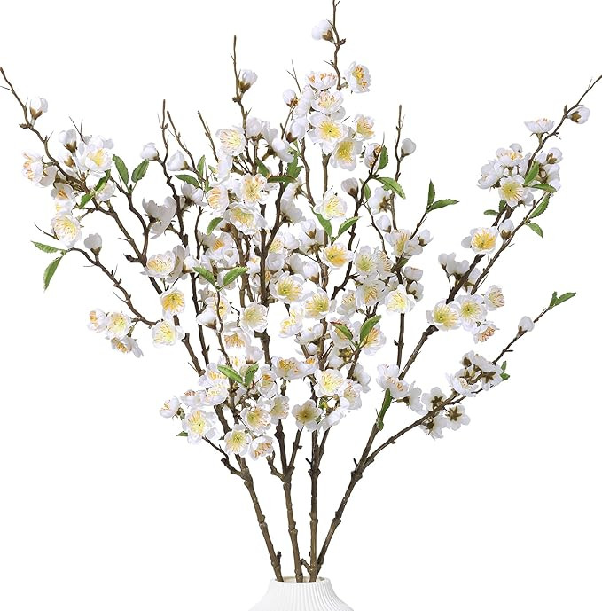 4 PCS Artificial Cherry Blossom Branches Spring Indoor Decoration, Faux Flowers 34.45" Long Stems... | Amazon (US)