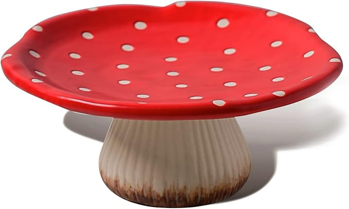 Mushroom Cake Stand, 9 in Polka Dot Safety Ceramic Display Plate Serving Tray, Cute Dinner Plates... | Amazon (US)