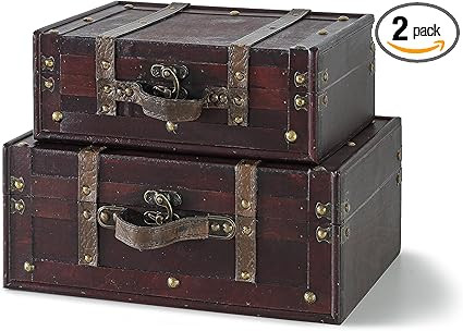 SLPR Wooden Vintage Luggage Trunks - Set of 2, Decorative Antique Suitcase Boxes with Hinged Lids... | Amazon (US)