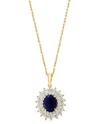 EFFY® Sapphire (1-7/8 ct. t.w.) & Diamond (1/5 ct. t.w.) Oval Halo 18" Pendant Necklace in 14k T... | Macy's