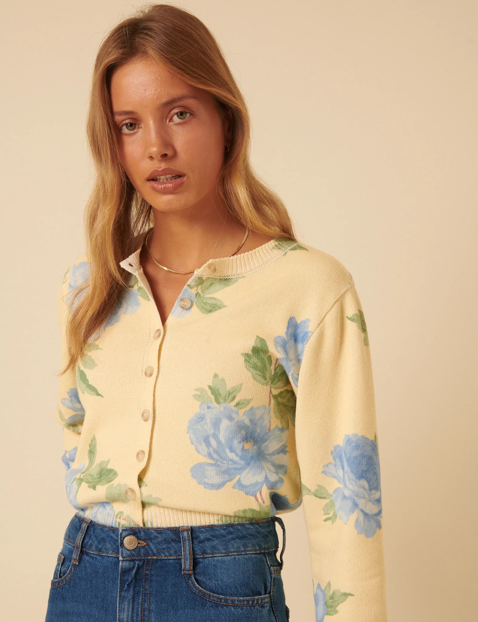 Yellow Floral Crew Neck Cardigan | Nobody's Child