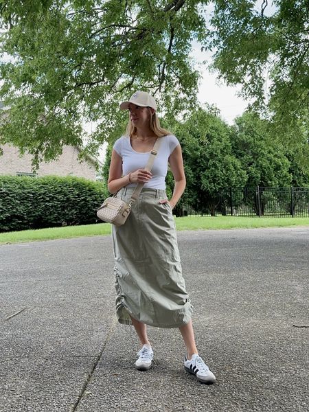 Parachute cargo skirt outfit idea. Casual summer mom outfit by BarbiGia 

Adidas Samba sneaker outfit idea

#LTKFindsUnder50 #LTKSeasonal #LTKStyleTip