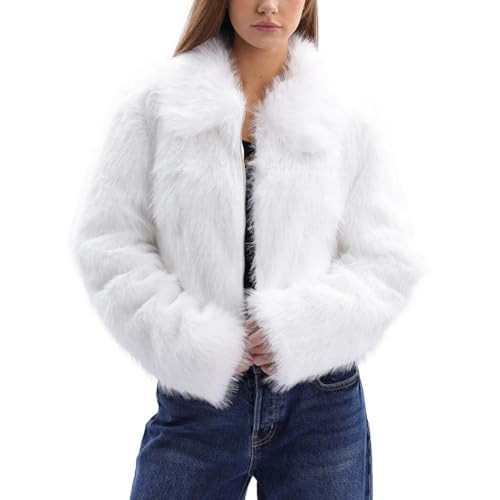 Amazhiyu Pelzmantel Damen, Felljacke Kunstfell Jacke Kunstpelz Mantel Pelzjacke, Kurz Plüschmantel Wintermantel Jacken, Faux Fur Coat Mit Reißverschluss und Pockets, Weiß, XL | Amazon (DE)