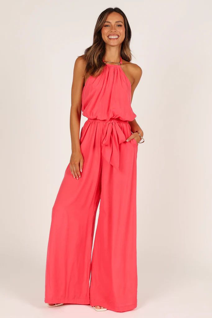 Dionne Halter Jumpsuit - Flamingo | Petal & Pup (US)