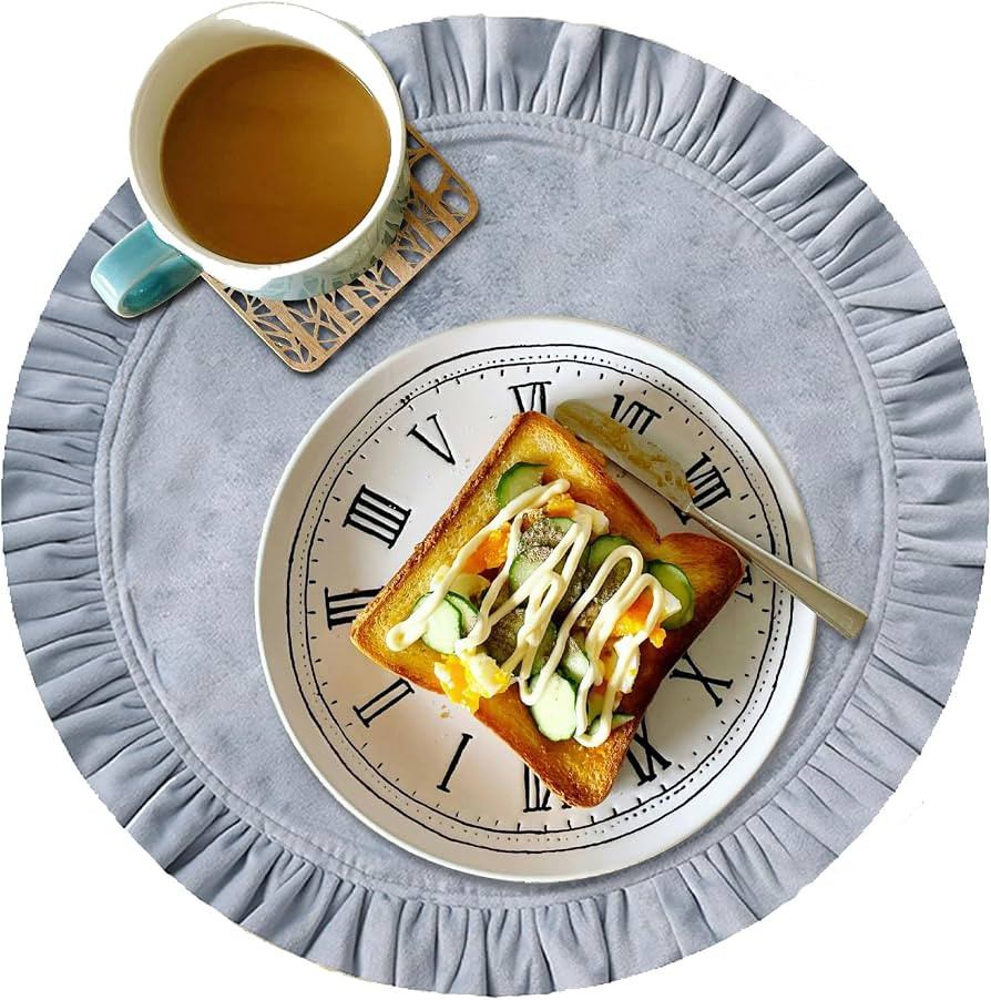 18 Inch Velvet Round Placemat with Ruffle for Dining Table Outdoor Placemats Non-Slip Washable fo... | Amazon (US)