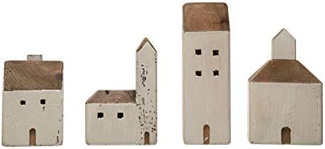 Amazon.com: Creative Co-Op 4" Square x 6" H Reclaimed Wood House, Natural & White (Each One Will ... | Amazon (US)