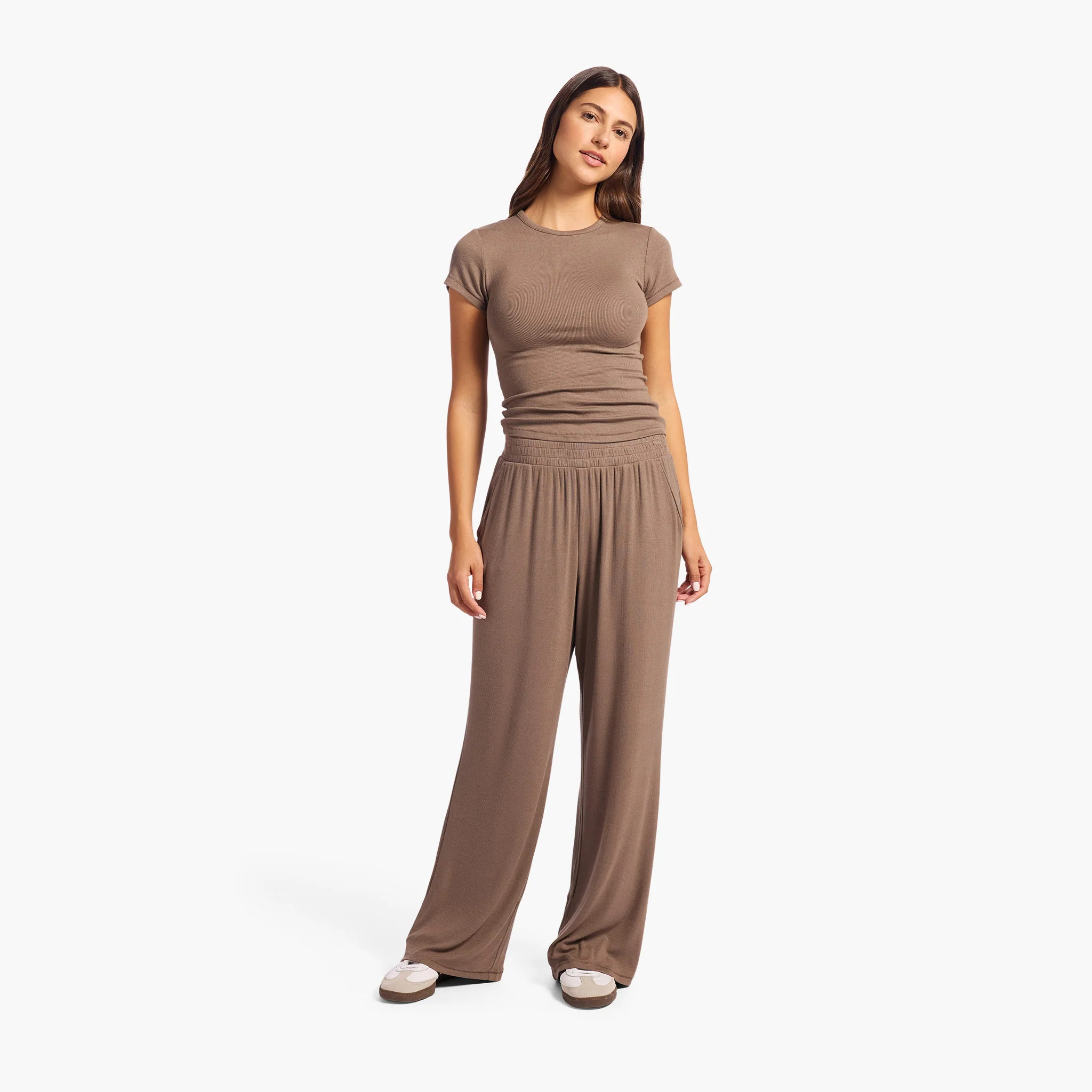 Slinky Rib Wide Leg Pant | Merlot | Nuuds US