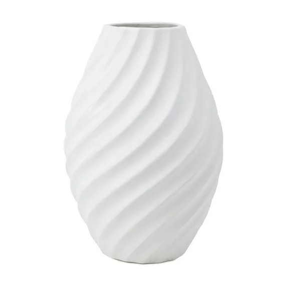Mainstays Curved Ribbed White Ceramic Decorative Vase, 9.25" | Walmart (US)