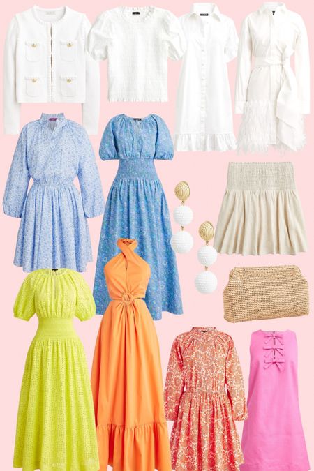 J.Crew new arrivals! So many colorful spring dresses, wedding guest dresses, swimsuits and coverups. Plus, many are 40% off with the code SPRING 💕