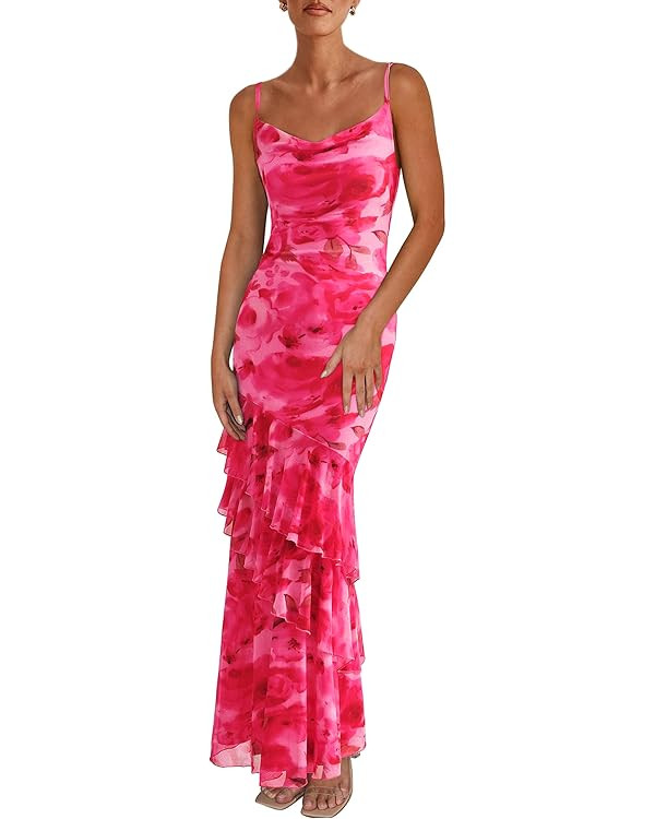 PRETTYGARDEN Maxi Dresses for Women 2025 Summer Tiered Floral Beach Sundress Spaghetti Strap Wedd... | Amazon (US)