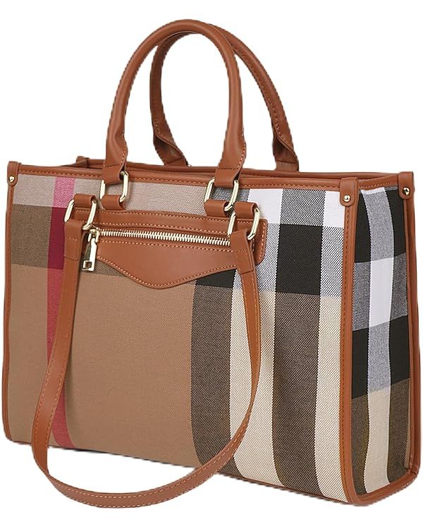 aiunone Tote Bag for Women - Designer Handbags Plaid Canvas Large Capacity Fashion Spacious Satch... | Amazon (US)