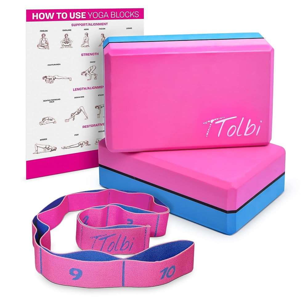 Yoga Blocks 2 Pack Set with Dance Stretch Band & Guide: Non-Slip EVA Foam Block - Ideal Stretchin... | Amazon (US)