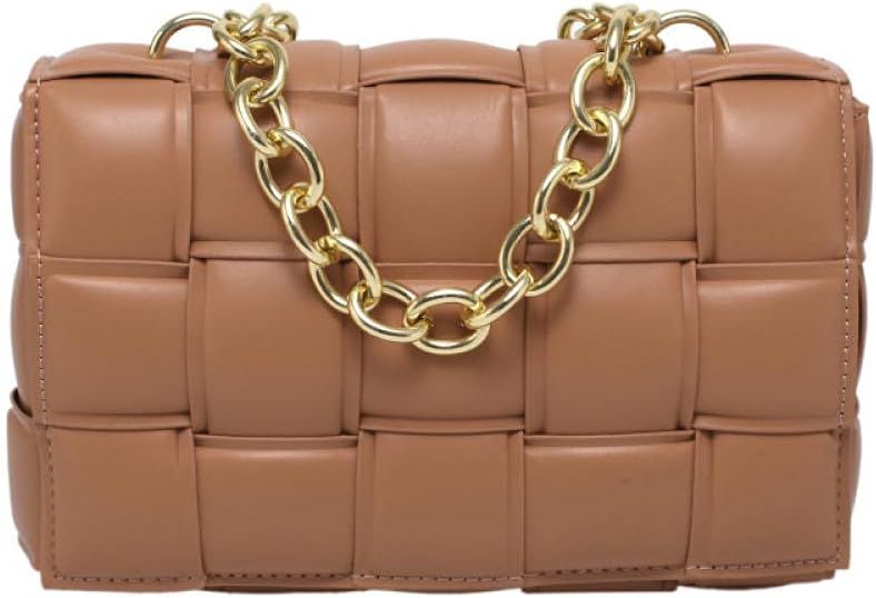 Metal Chain Crossbody Bags for Women Luxury Designer Handbag White Braided Flap Tote Bag Weave Le... | Amazon (US)