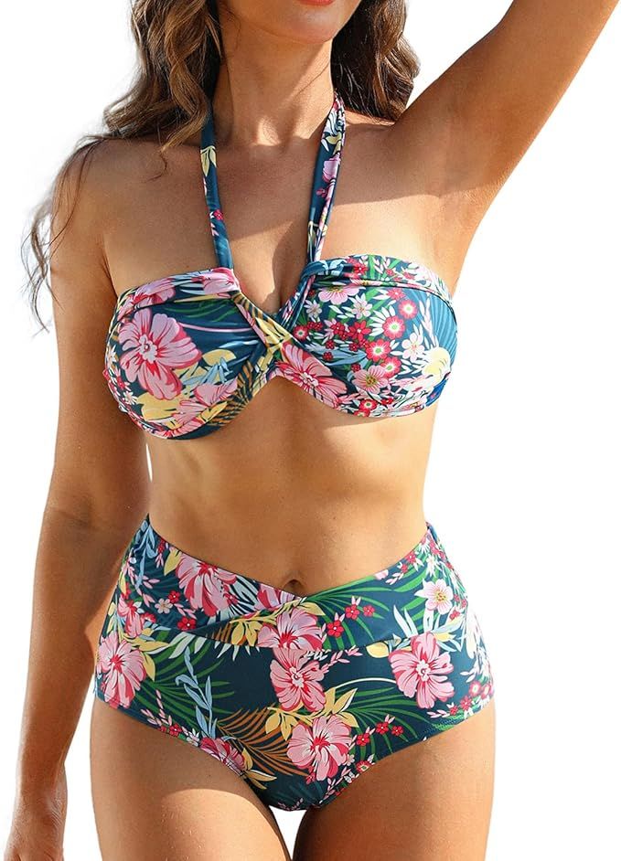 JASAMBAC Women's Bikini Set 2024 Sexy 2 Piece Swimsuit Crisscross High Waisted Tummy Control V Cu... | Amazon (US)