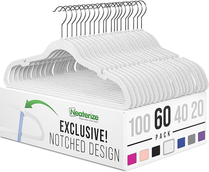 Velvet Hangers 60 Pack White – Heavy Duty Clothes Hangers Space Saving - Non Slip Felt Hangers ... | Amazon (US)