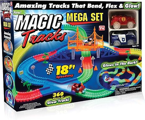 Ontel Magic Tracks Mega Set - 2 LED Race Cars and 18 ft. of Flexible, Bendable Glow in the Dark R... | Amazon (US)