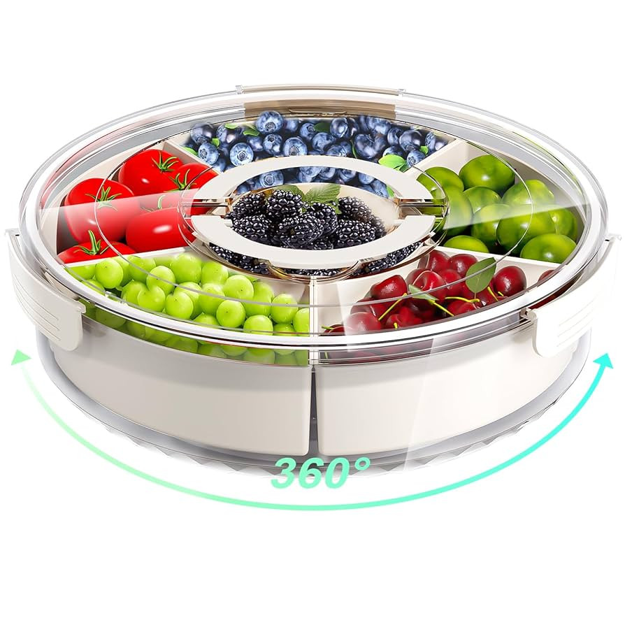 Divided Serving Tray with Lid and Handle,Large Snack Spinner,Snackle Box Container, Multi-Purpose... | Amazon (US)