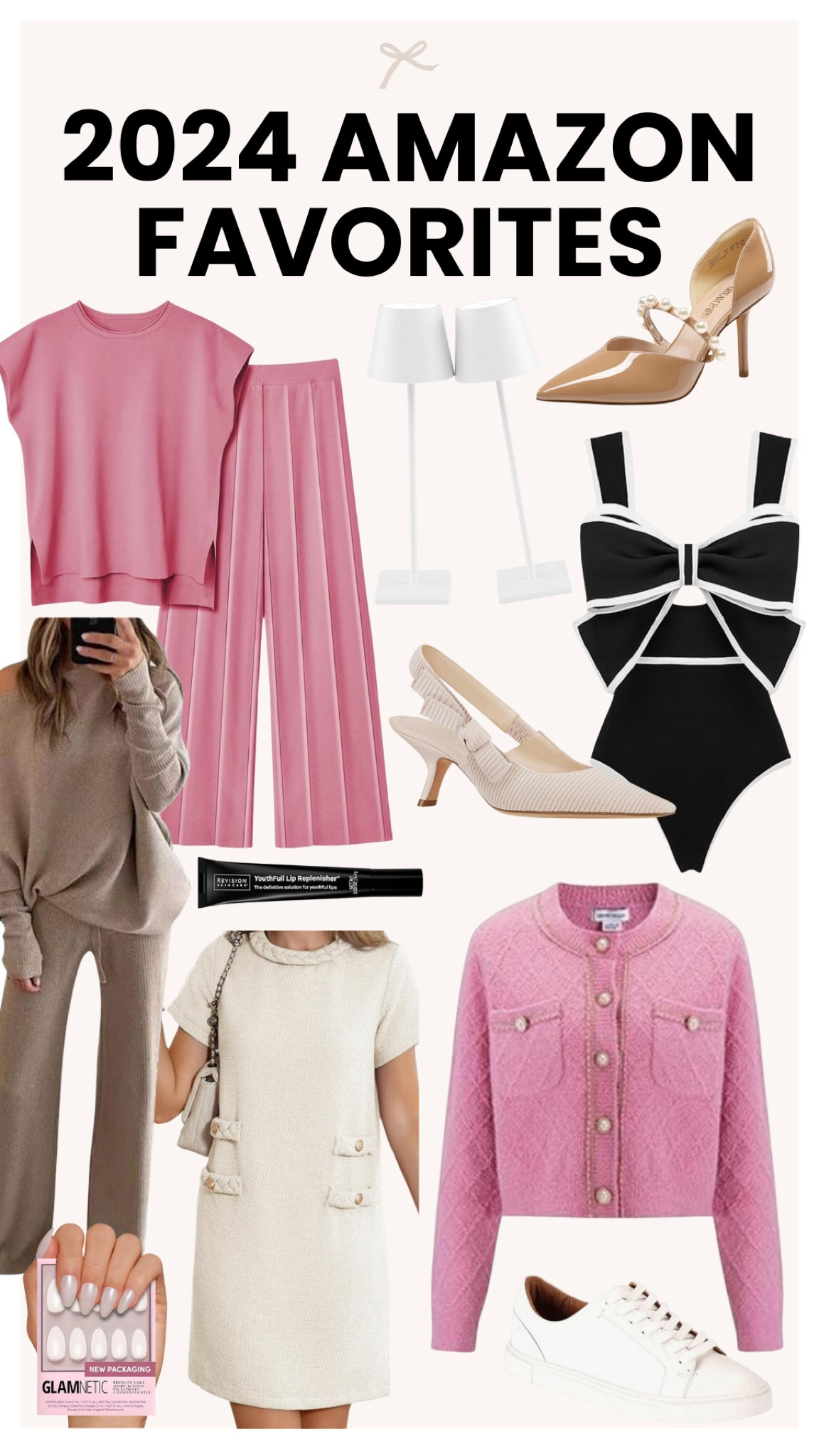 2024 most loved Amazon products. These were the top hits we loved throughout the year. 

Bow swimsuit, matching Lounge set, bow heels, lady cardigan, rechargeable lamps, lip replenished, heels. 

#LTKFindsUnder50 #LTKStyleTip #LTKFindsUnder100