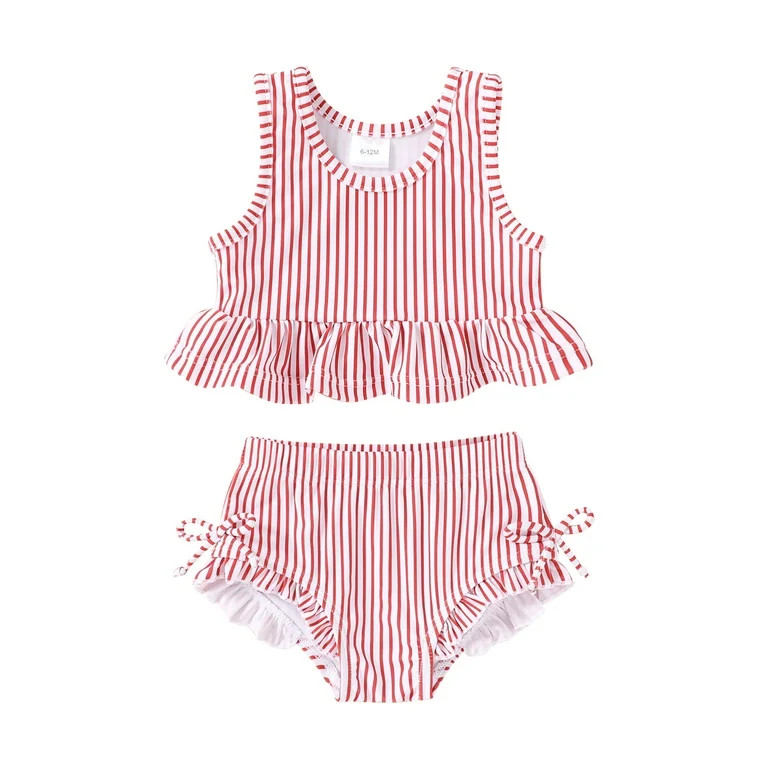 Tiny Cutey Toddler Girl Swimsuit Baby Summer Sleeveless Two-Piece Suit Beach Bikini Swimwear for ... | Walmart (US)